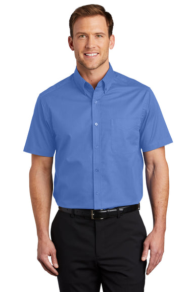 Port Authority S508/TLS508 Mens Easy Care Wrinkle Resistant Short Sleeve Button Down Shirt w/ Pocket Ultramarine Blue Model Front