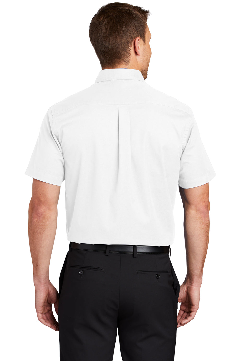 Port Authority S508/TLS508 Mens Easy Care Wrinkle Resistant Short Sleeve Button Down Shirt w/ Pocket White Model Back