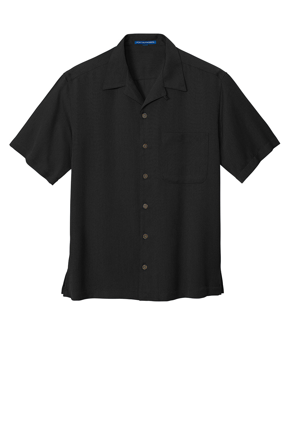 Port Authority S535 Mens Easy Care Stain Resistant Short Sleeve Button Down Camp Shirt w/ Pocket Black Flat Front