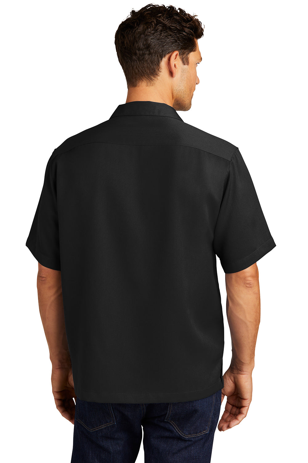 Port Authority S535 Mens Easy Care Stain Resistant Short Sleeve Button Down Camp Shirt w/ Pocket Black Model Back