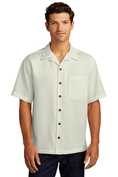 Port Authority S535 Mens Easy Care Stain Resistant Short Sleeve Button Down Camp Shirt w/ Pocket Ivory Model Front