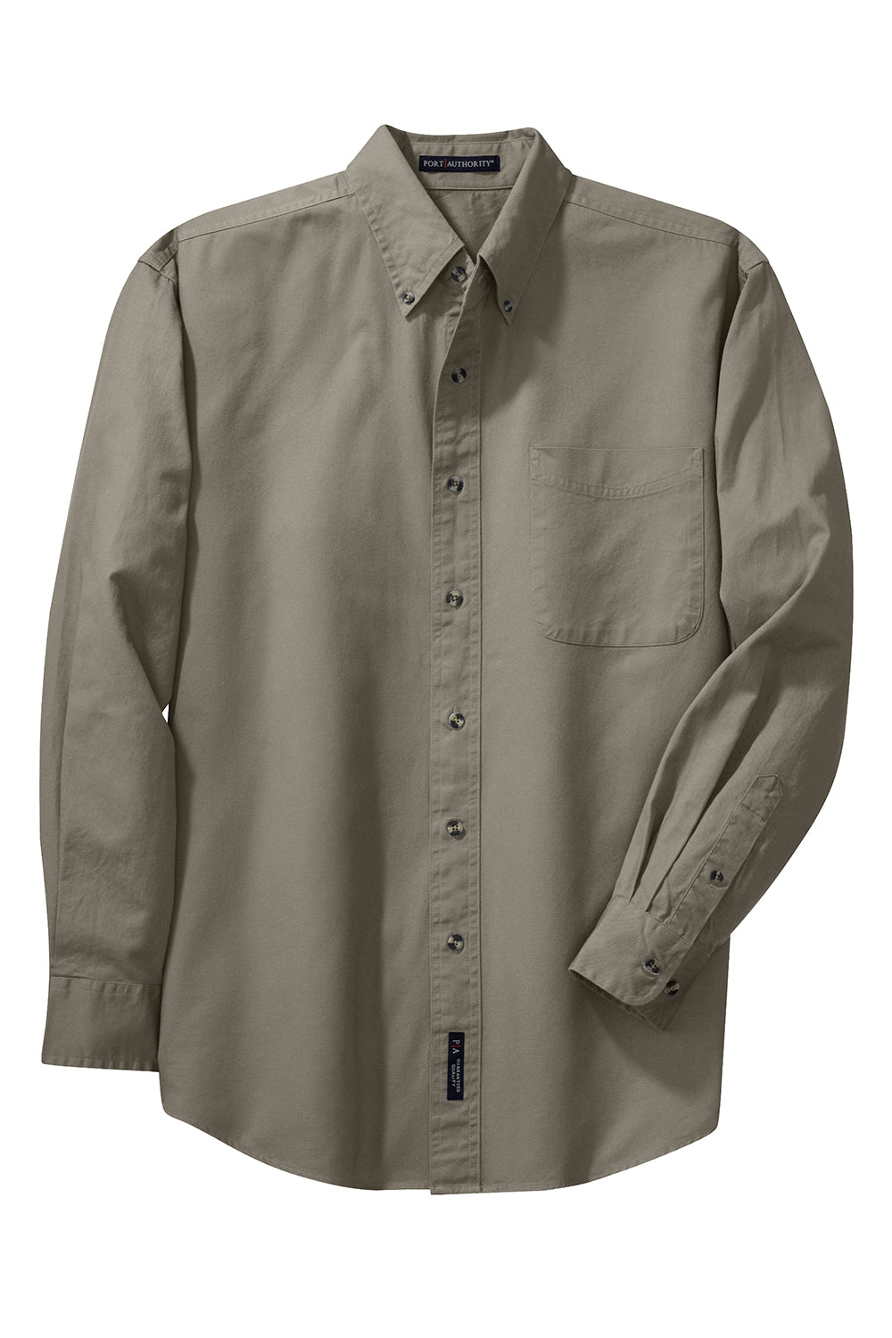 Port Authority S600T/TLS600T Mens Long Sleeve Button Down Shirt w/ Pocket Khaki Flat Front