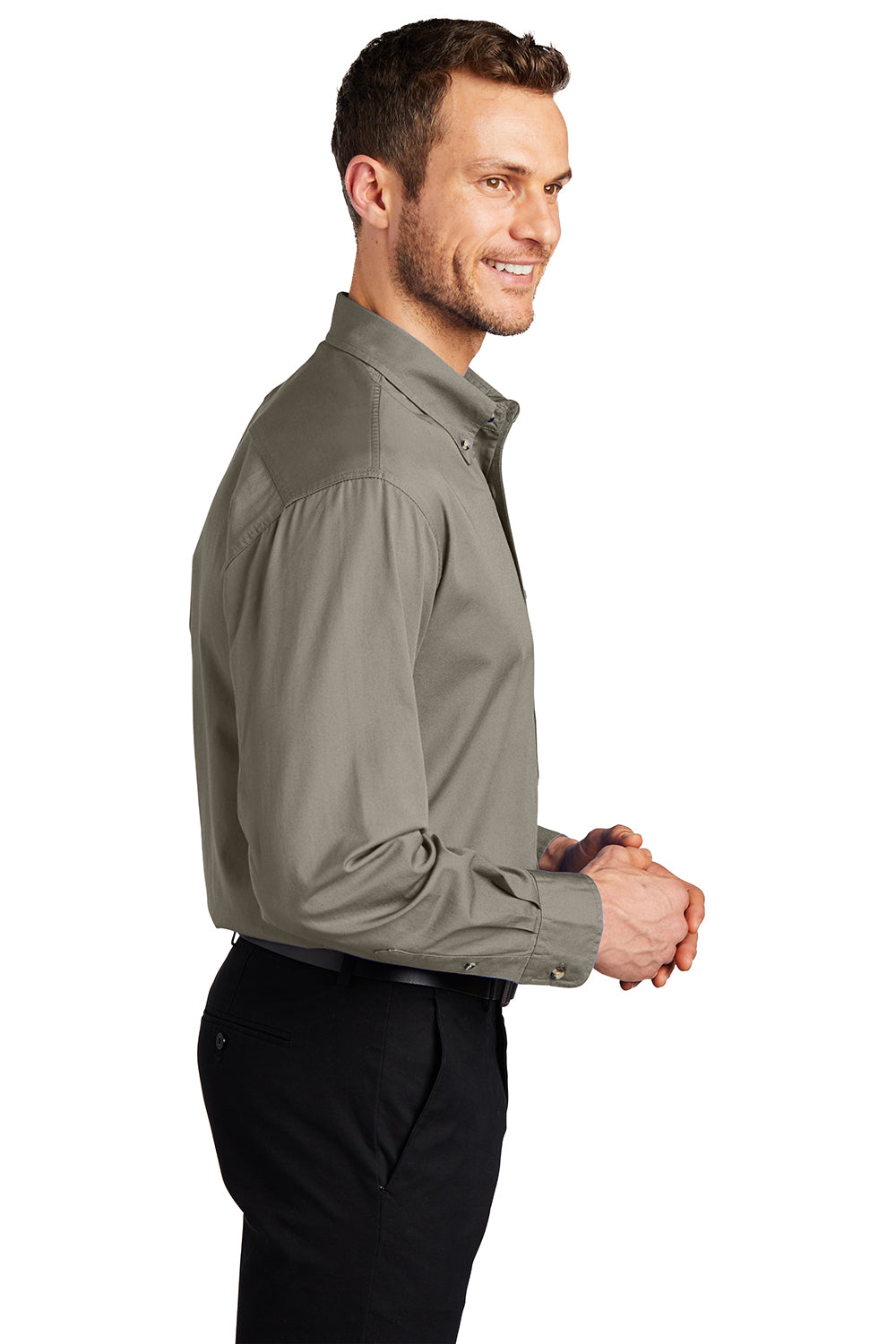 Port Authority S600T/TLS600T Mens Long Sleeve Button Down Shirt w/ Pocket Khaki Model Side