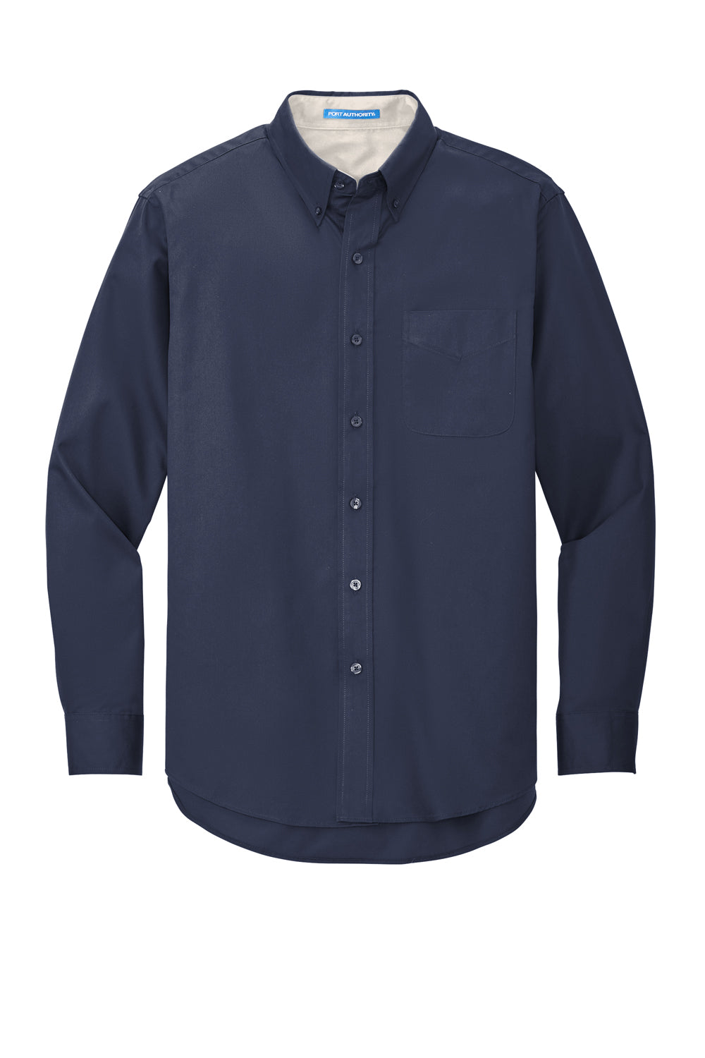 Port Authority S608/TLS608/S608ES Mens Easy Care Wrinkle Resistant Long Sleeve Button Down Shirt w/ Pocket Navy Blue Flat Front