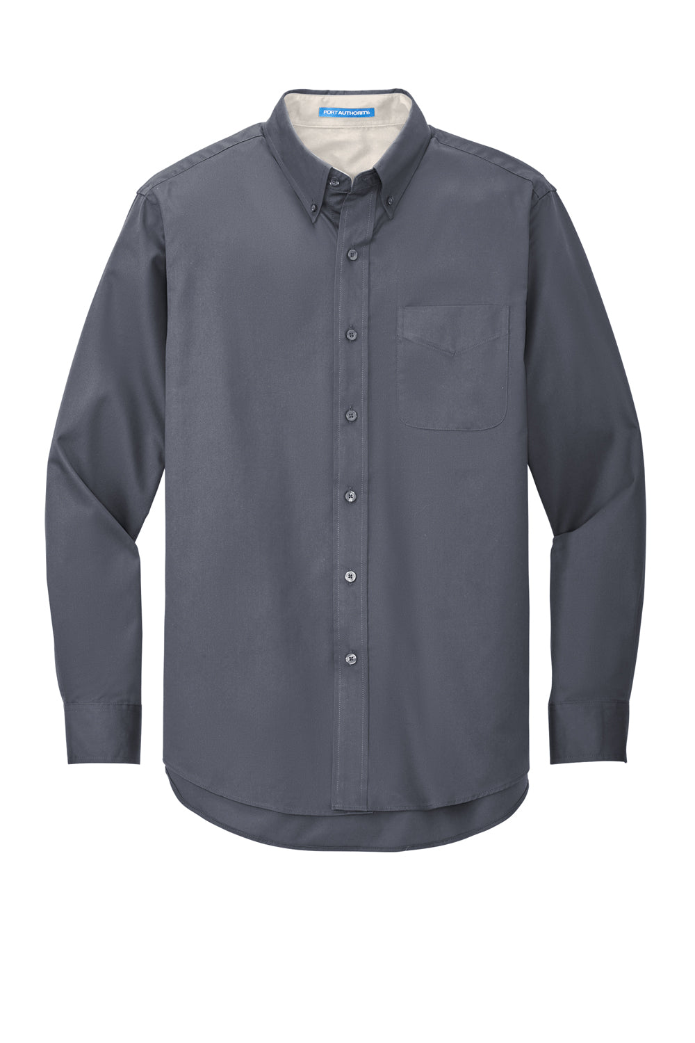 Port Authority S608/TLS608/S608ES Mens Easy Care Wrinkle Resistant Long Sleeve Button Down Shirt w/ Pocket Steel Grey Flat Front