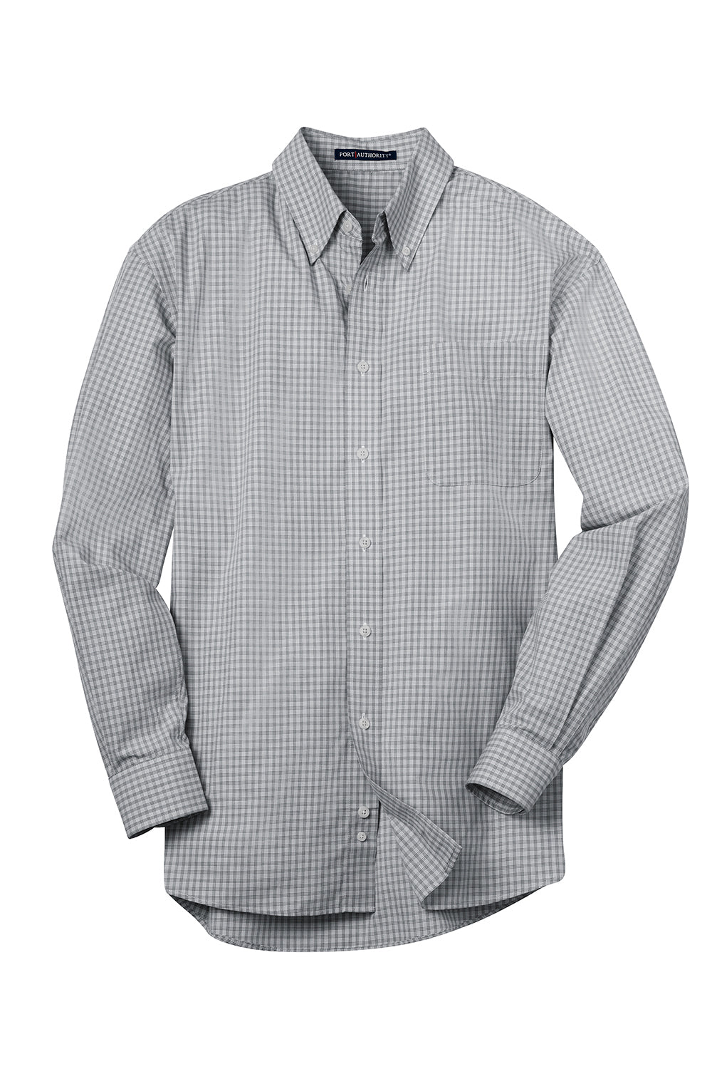 Port Authority S639 Mens Easy Care Wrinkle Resistant Long Sleeve Button Down Shirt w/ Pocket Charcoal Grey Flat Front