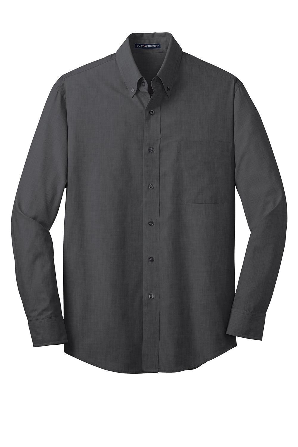 Port Authority S640/TLS640 Mens Easy Care Wrinkle Resistant Long Sleeve Button Down Shirt w/ Pocket Soft Black Flat Front