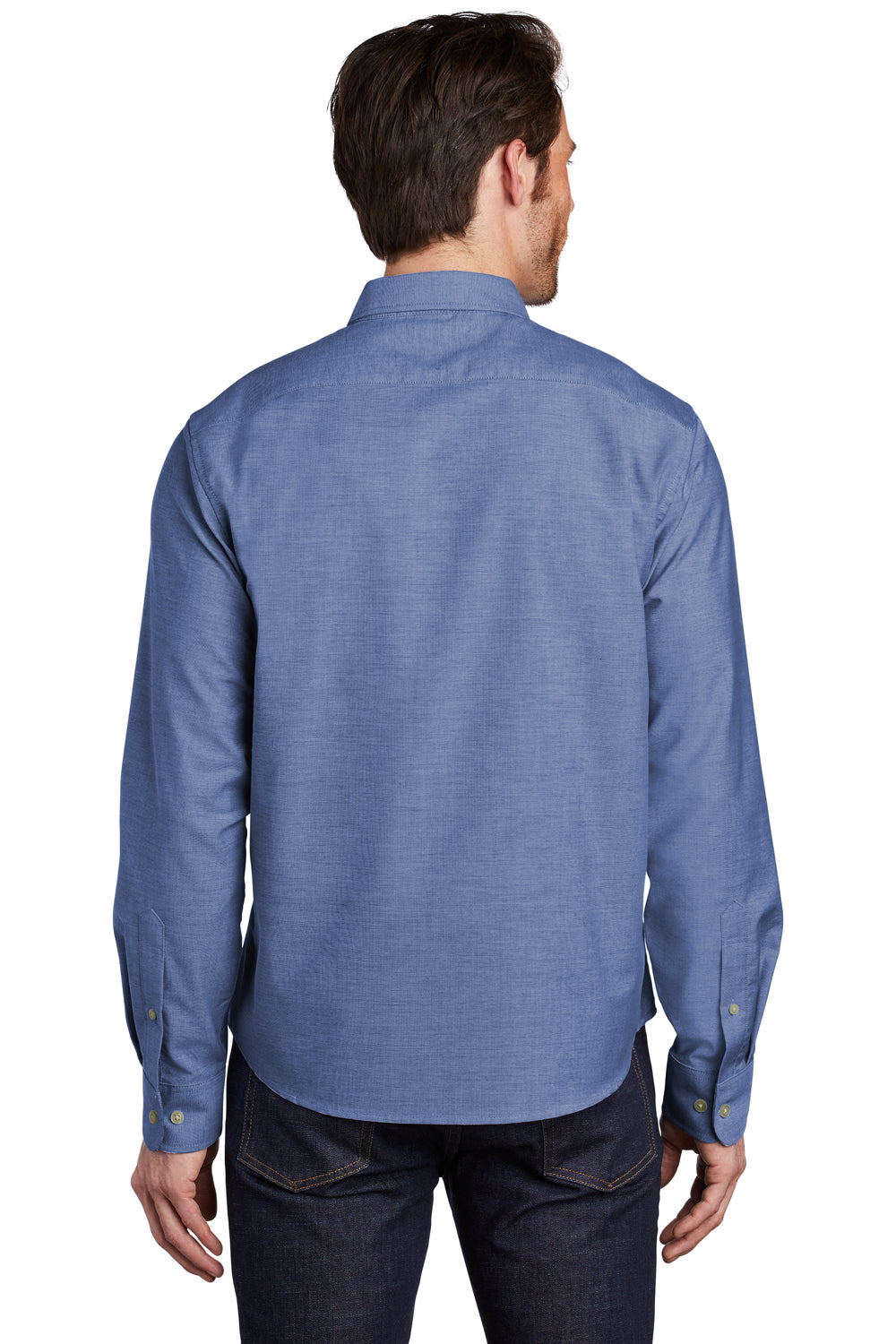 Port Authority S651 Mens SuperPro Wrinkle Resistant Long Sleeve Button Down Shirt w/ Pocket Navy Blue Model Back