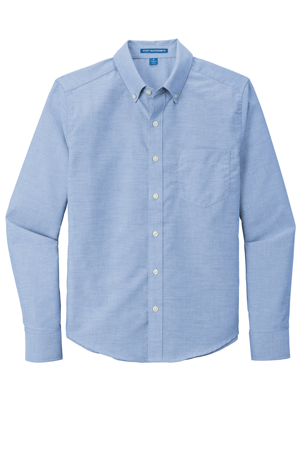 Port Authority S651 Mens SuperPro Wrinkle Resistant Long Sleeve Button Down Shirt w/ Pocket Oxford Blue Flat Front