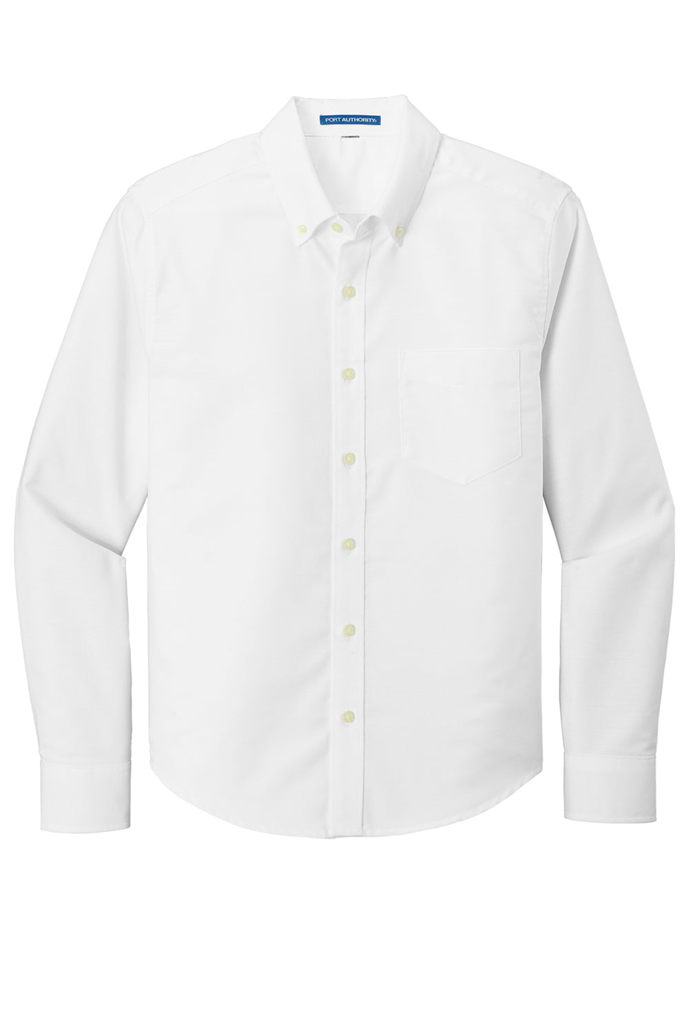 Port Authority S651 Mens SuperPro Wrinkle Resistant Long Sleeve Button Down Shirt w/ Pocket White Flat Front