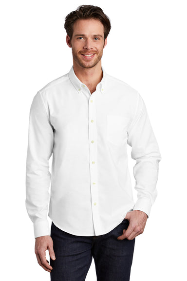 Port Authority S651 Mens SuperPro Wrinkle Resistant Long Sleeve Button Down Shirt w/ Pocket White Model Front