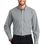 Port Authority Mens Easy Care Wrinkle Resistant Long Sleeve Button Down Shirt w/ Pocket - Black/Charcoal Grey