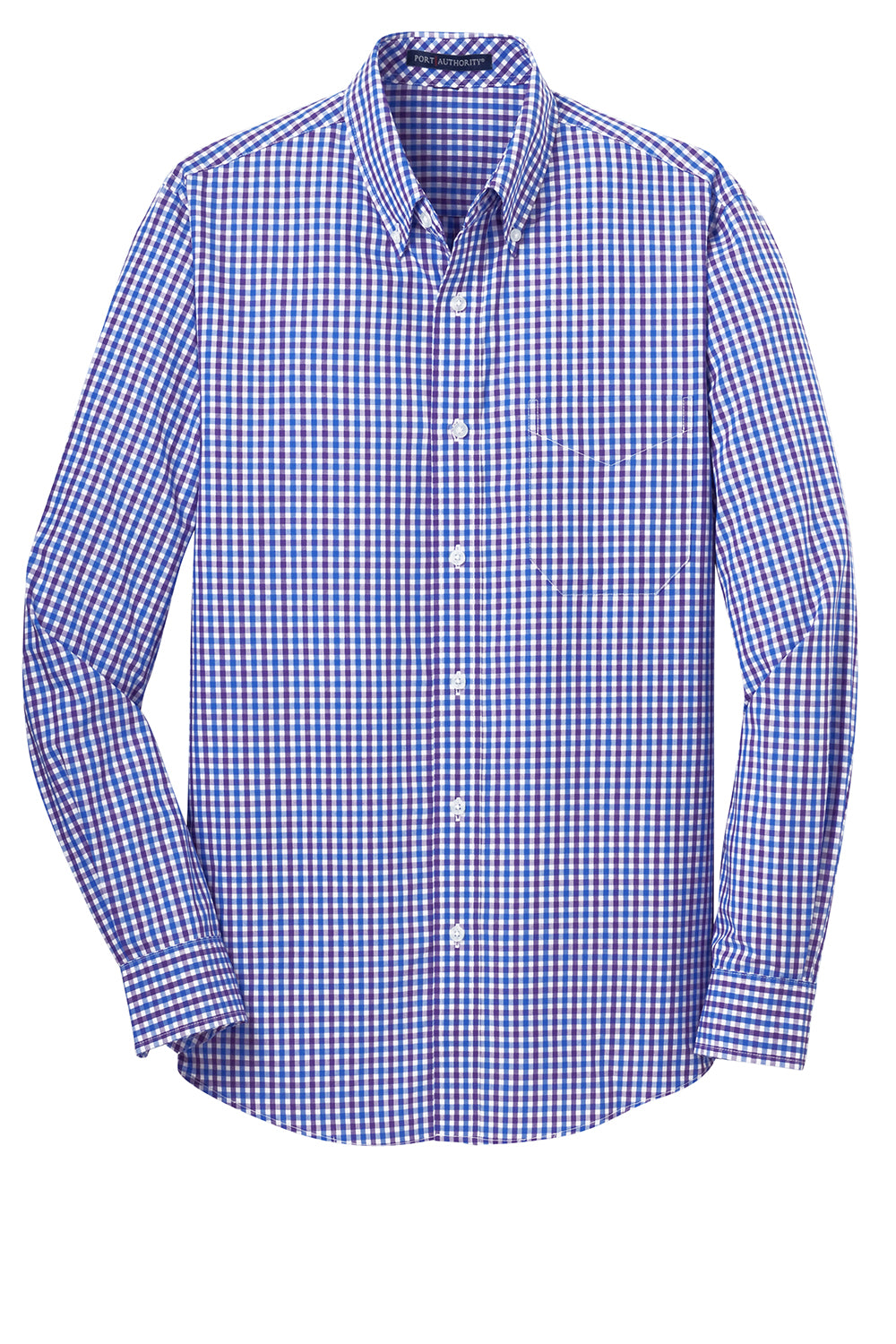 Port Authority S654 Mens Easy Care Wrinkle Resistant Long Sleeve Button Down Shirt w/ Pocket Blue/Purple Flat Front