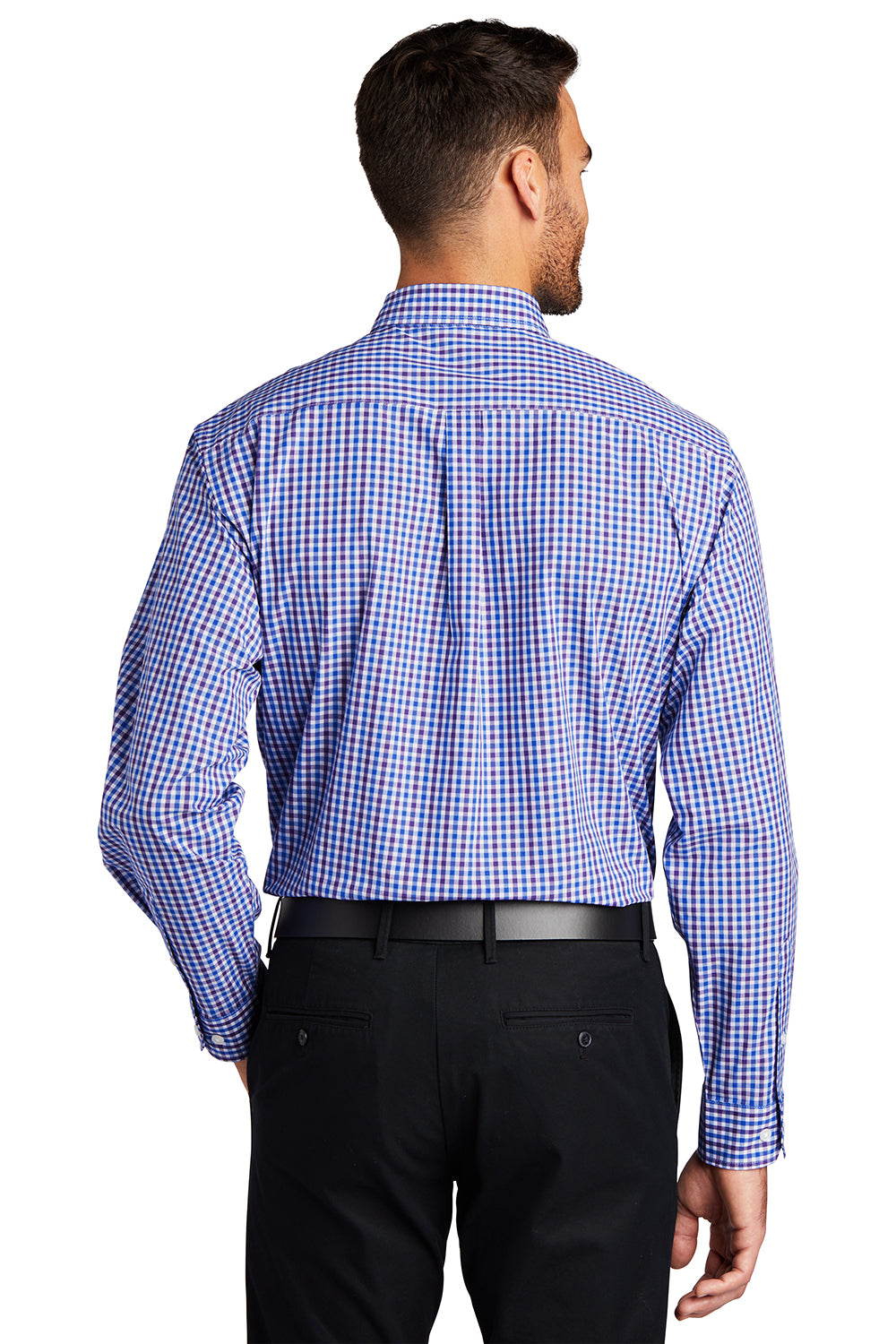 Port Authority S654 Mens Easy Care Wrinkle Resistant Long Sleeve Button Down Shirt w/ Pocket Blue/Purple Model Back