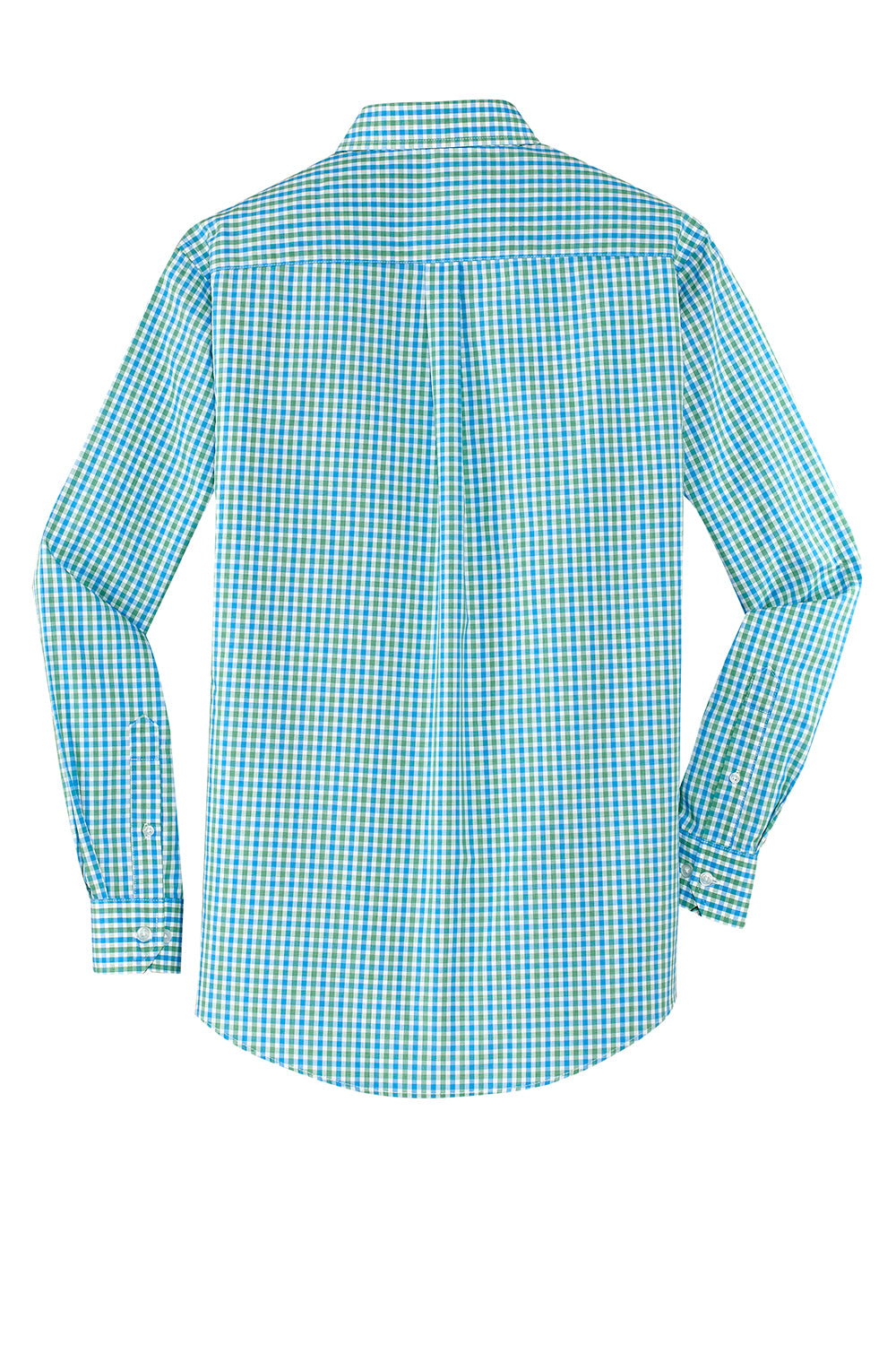 Port Authority S654 Mens Easy Care Wrinkle Resistant Long Sleeve Button Down Shirt w/ Pocket Green/Aqua Blue Flat Back