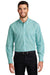 Port Authority S654 Mens Easy Care Wrinkle Resistant Long Sleeve Button Down Shirt w/ Pocket Green/Aqua Blue Model Front