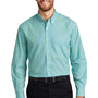 Port Authority Mens Easy Care Wrinkle Resistant Long Sleeve Button Down Shirt w/ Pocket - Green/Aqua Blue