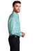 Port Authority S654 Mens Easy Care Wrinkle Resistant Long Sleeve Button Down Shirt w/ Pocket Green/Aqua Blue Model Side