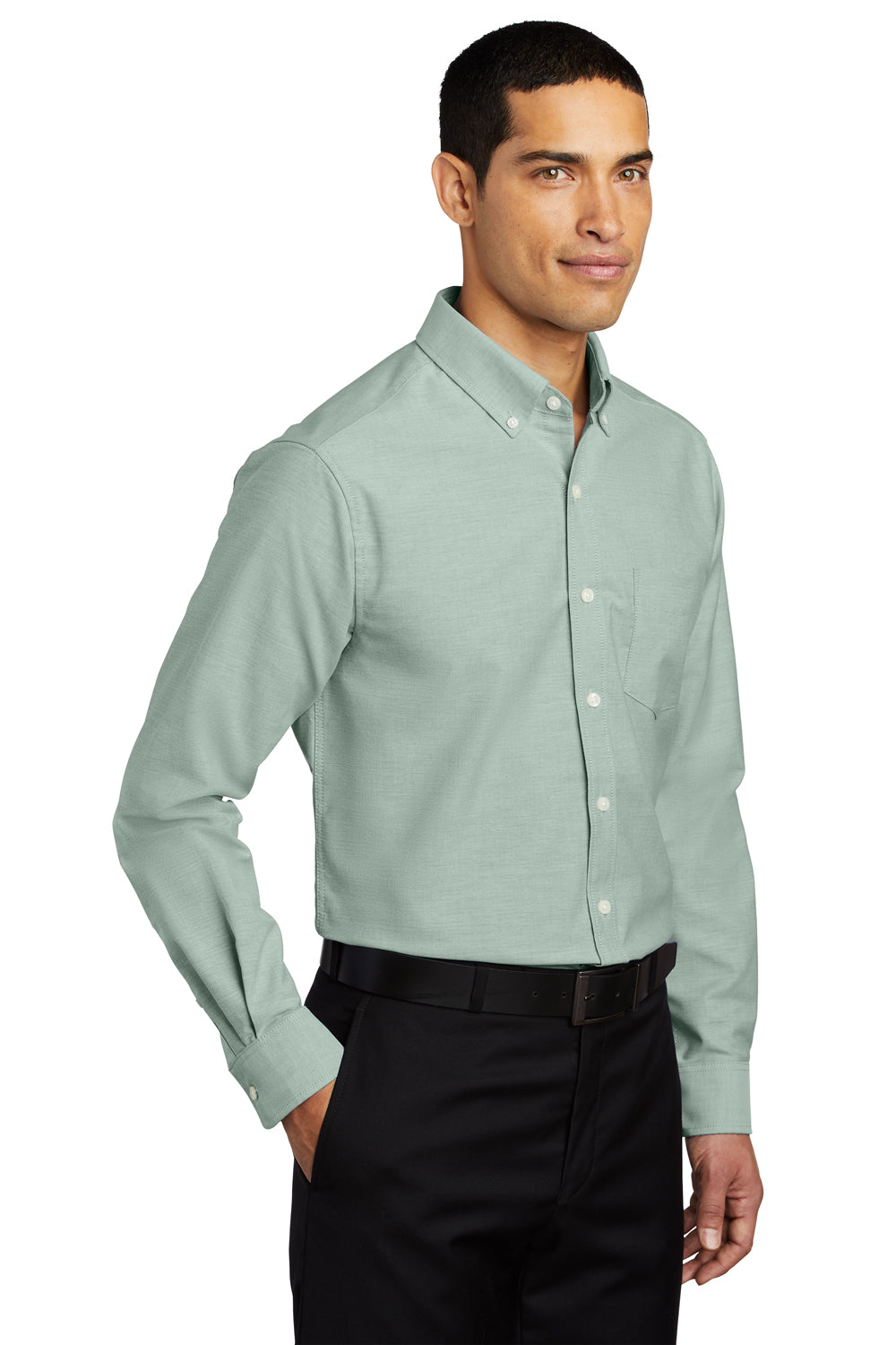 Port Authority S658/TS658 Mens SuperPro Oxford Wrinkle Resistant Long Sleeve Button Down Shirt w/ Pocket Green Model 3q