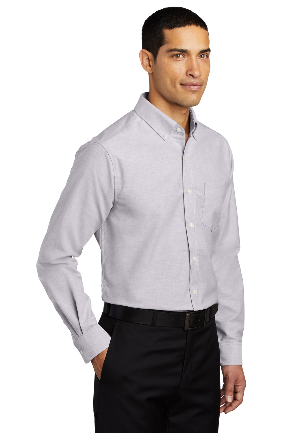 Port Authority S658/TS658 Mens SuperPro Oxford Wrinkle Resistant Long Sleeve Button Down Shirt w/ Pocket Gusty Grey Model 3q