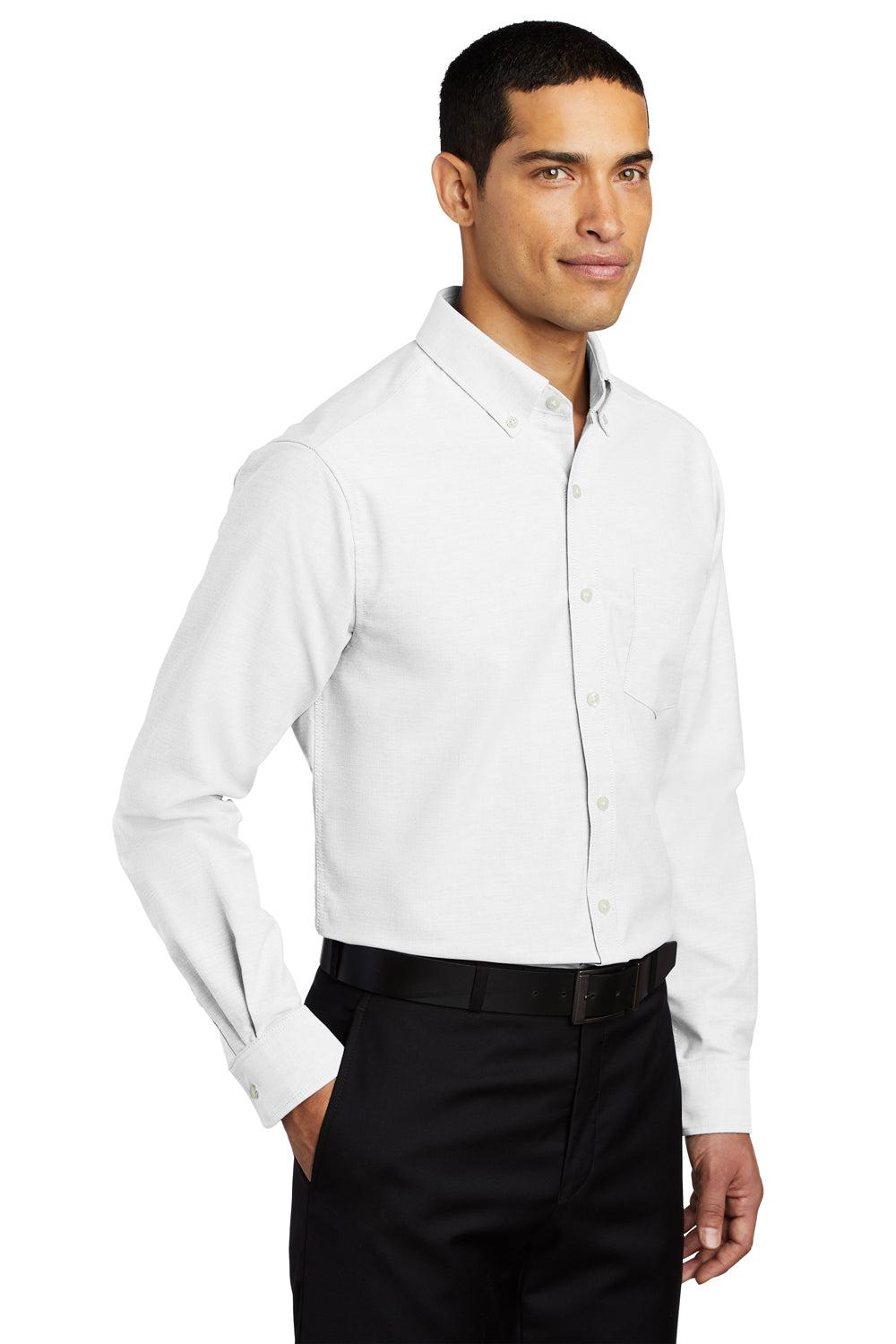 Port Authority S658/TS658 Mens SuperPro Oxford Wrinkle Resistant Long Sleeve Button Down Shirt w/ Pocket White Model 3q