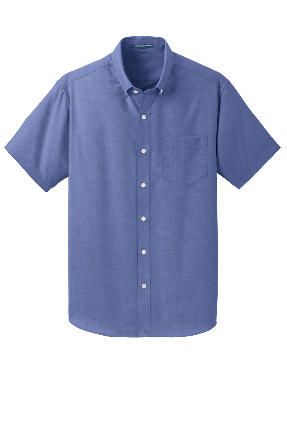 Port Authority S659 Mens SuperPro Oxford Wrinkle Resistant Short Sleeve Button Down Shirt w/ Pocket Navy Blue Flat Front