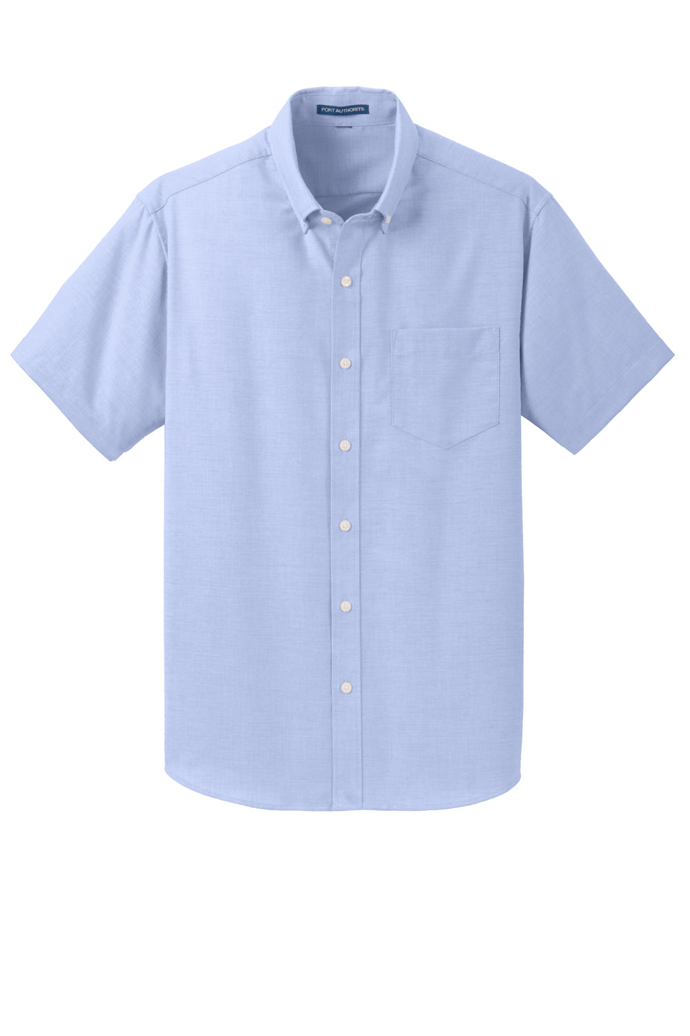 Port Authority S659 Mens SuperPro Oxford Wrinkle Resistant Short Sleeve Button Down Shirt w/ Pocket Oxford Blue Flat Front