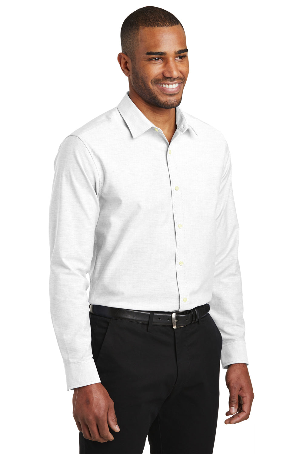 Port Authority S661 Mens SuperPro Oxford Wrinkle Resistant Long Sleeve Button Down Shirt White Model 3q