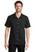 Port Authority S662 Mens Wrinkle Resistant Short Sleeve Button Down Camp Shirt w/ Pocket Black Model Front