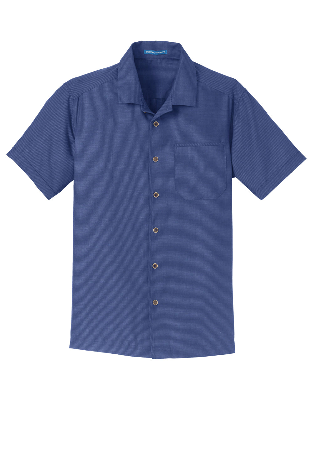 Port Authority S662 Mens Wrinkle Resistant Short Sleeve Button Down Camp Shirt w/ Pocket Royal Blue Flat Front