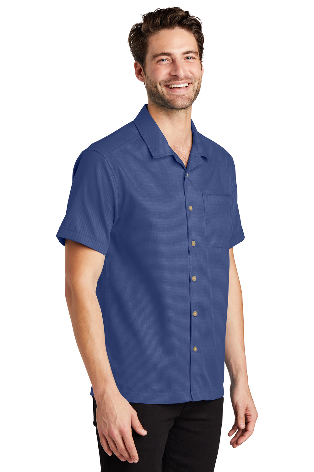 Port Authority S662 Mens Wrinkle Resistant Short Sleeve Button Down Camp Shirt w/ Pocket Royal Blue Model 3q