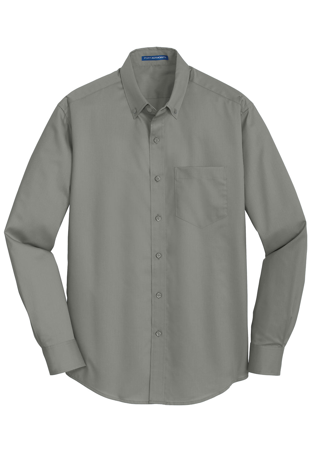 Port Authority S663/TS663 Mens SuperPro Wrinkle Resistant Long Sleeve Button Down Shirt w/ Pocket Monument Grey Flat Front