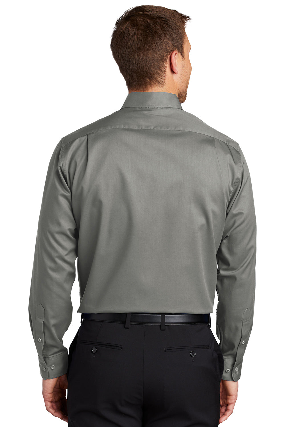 Port Authority S663/TS663 Mens SuperPro Wrinkle Resistant Long Sleeve Button Down Shirt w/ Pocket Monument Grey Model Back