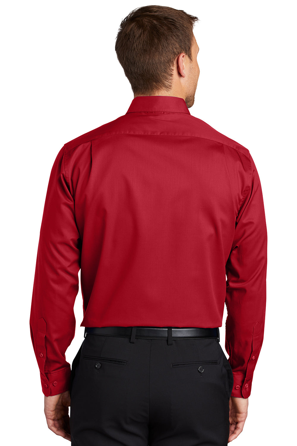 Port Authority S663/TS663 Mens SuperPro Wrinkle Resistant Long Sleeve Button Down Shirt w/ Pocket Rich Red Model Back