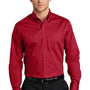 Port Authority Mens SuperPro Wrinkle Resistant Long Sleeve Button Down Shirt w/ Pocket - Rich Red