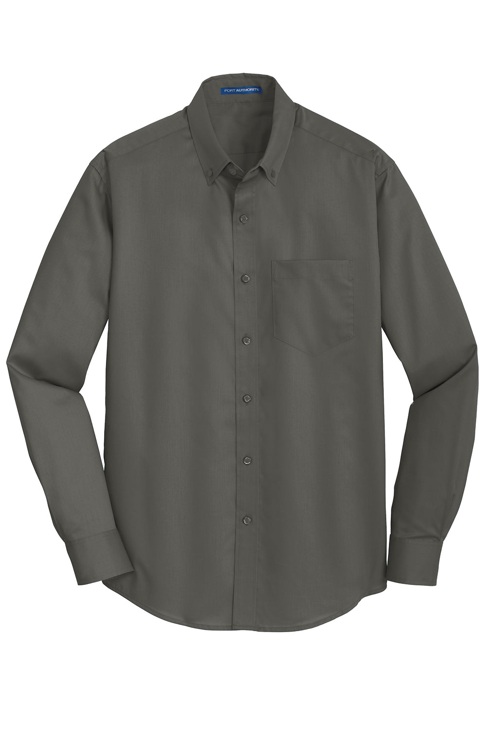 Port Authority S663/TS663 Mens SuperPro Wrinkle Resistant Long Sleeve Button Down Shirt w/ Pocket Sterling Grey Flat Front