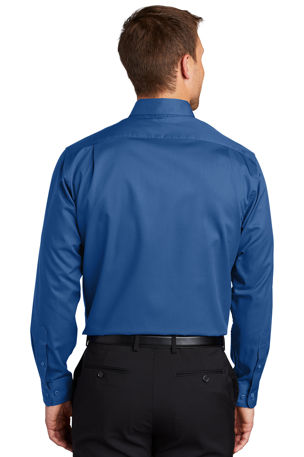 Port Authority S663/TS663 Mens SuperPro Wrinkle Resistant Long Sleeve Button Down Shirt w/ Pocket True Blue Model Back