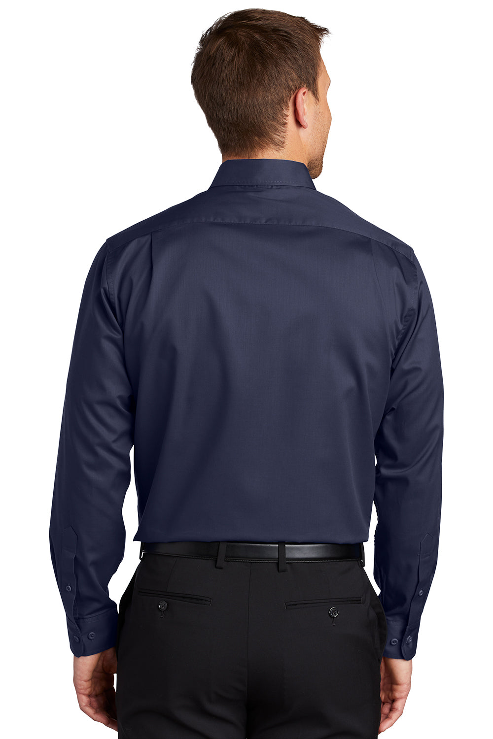 Port Authority S663/TS663 Mens SuperPro Wrinkle Resistant Long Sleeve Button Down Shirt w/ Pocket True Navy Blue Model Back