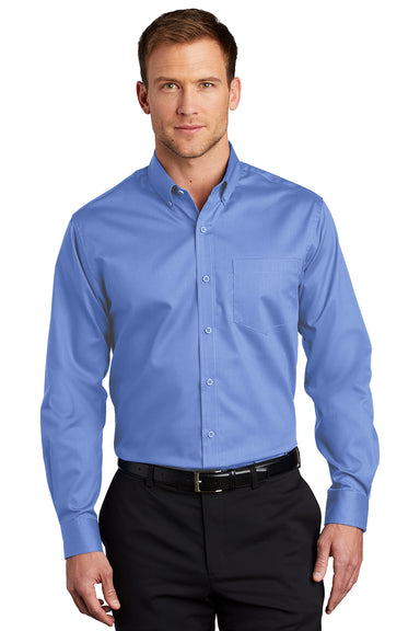 Port Authority S663/TS663 Mens SuperPro Wrinkle Resistant Long Sleeve Button Down Shirt w/ Pocket Ultramarine Blue Model Front