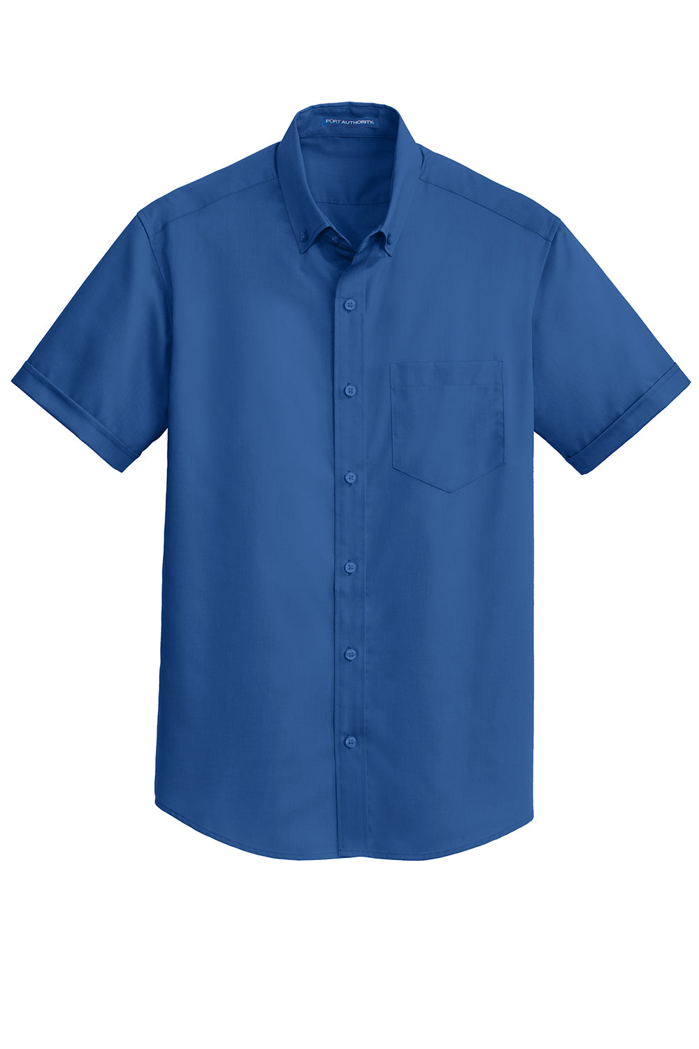 Port Authority S664 Mens SuperPro Wrinkle Resistant Short Sleeve Button Down Shirt w/ Pocket True Blue Flat Front