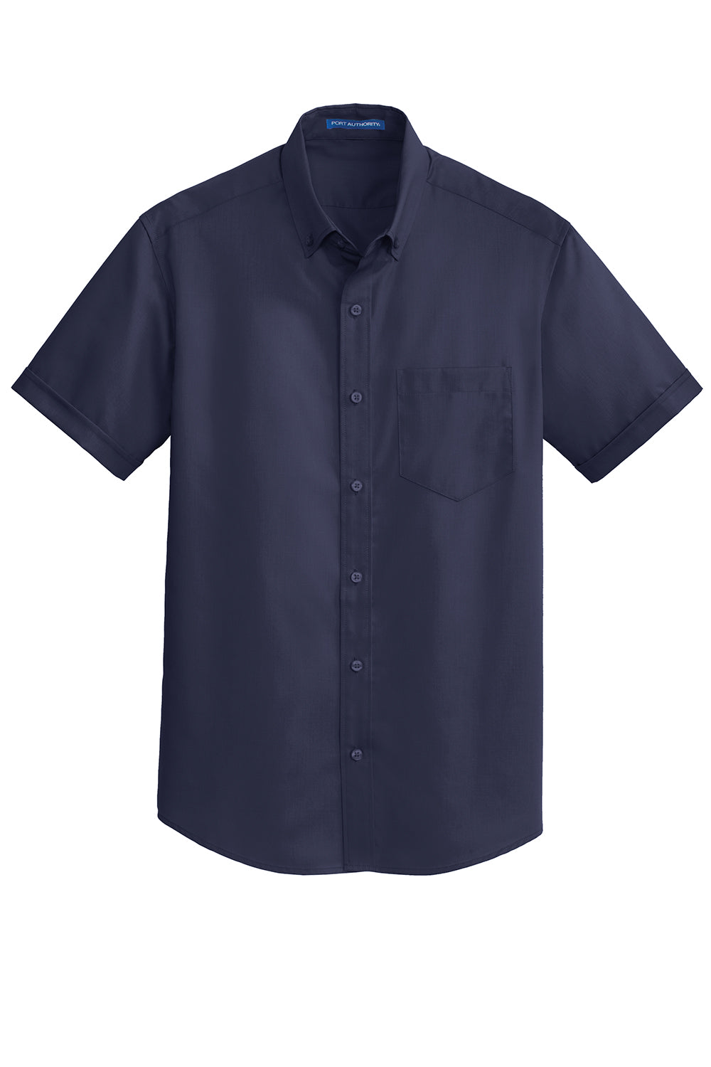 Port Authority S664 Mens SuperPro Wrinkle Resistant Short Sleeve Button Down Shirt w/ Pocket True Navy Blue Flat Front