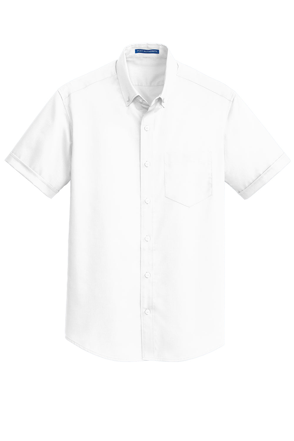 Port Authority S664 Mens SuperPro Wrinkle Resistant Short Sleeve Button Down Shirt w/ Pocket White Flat Front