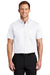 Port Authority S664 Mens SuperPro Wrinkle Resistant Short Sleeve Button Down Shirt w/ Pocket White Model Front