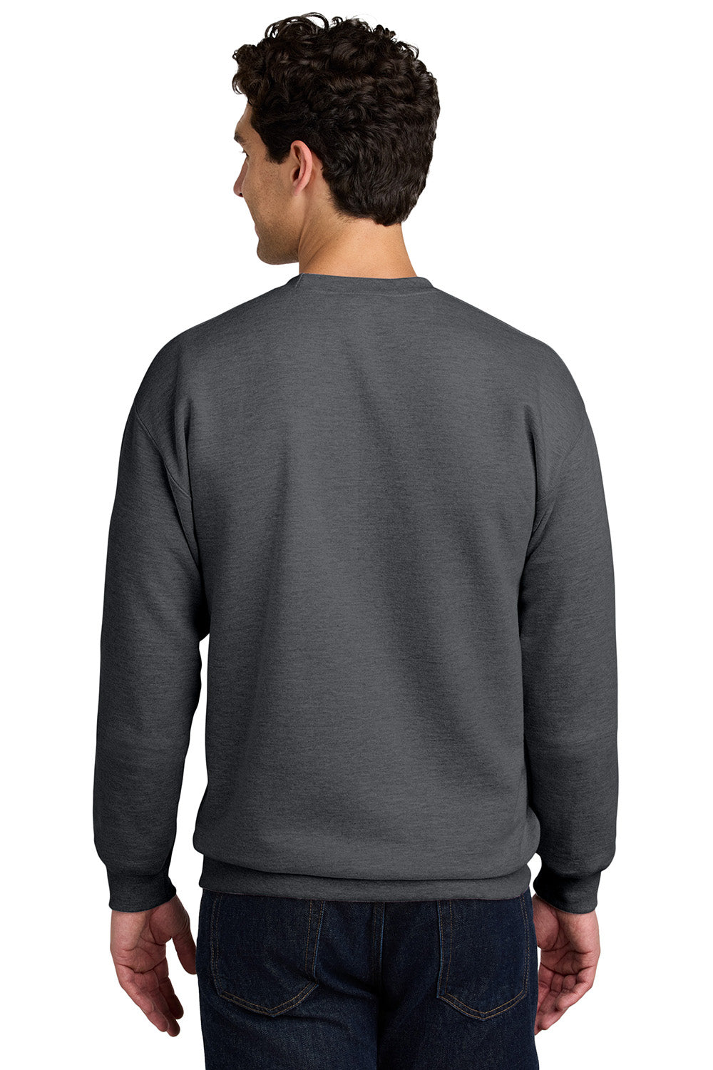 Gildan SF000 Mens Softstyle Crewneck Sweatshirt Heather Dark Grey Model Back