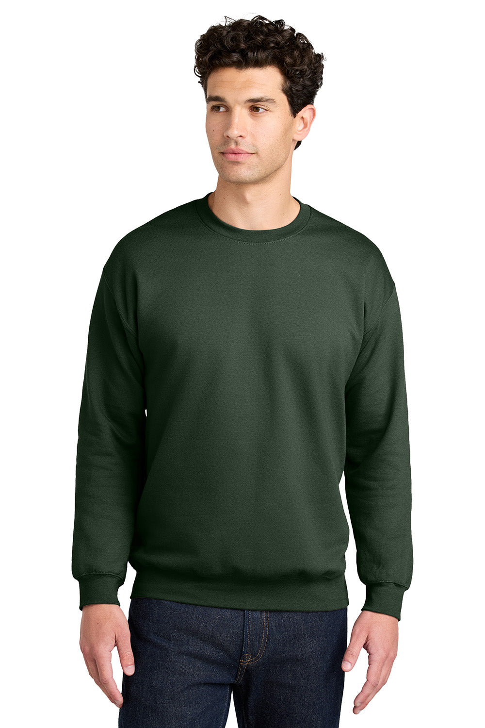 Gildan SF000 Mens Softstyle Crewneck Sweatshirt Forest Green Model Front