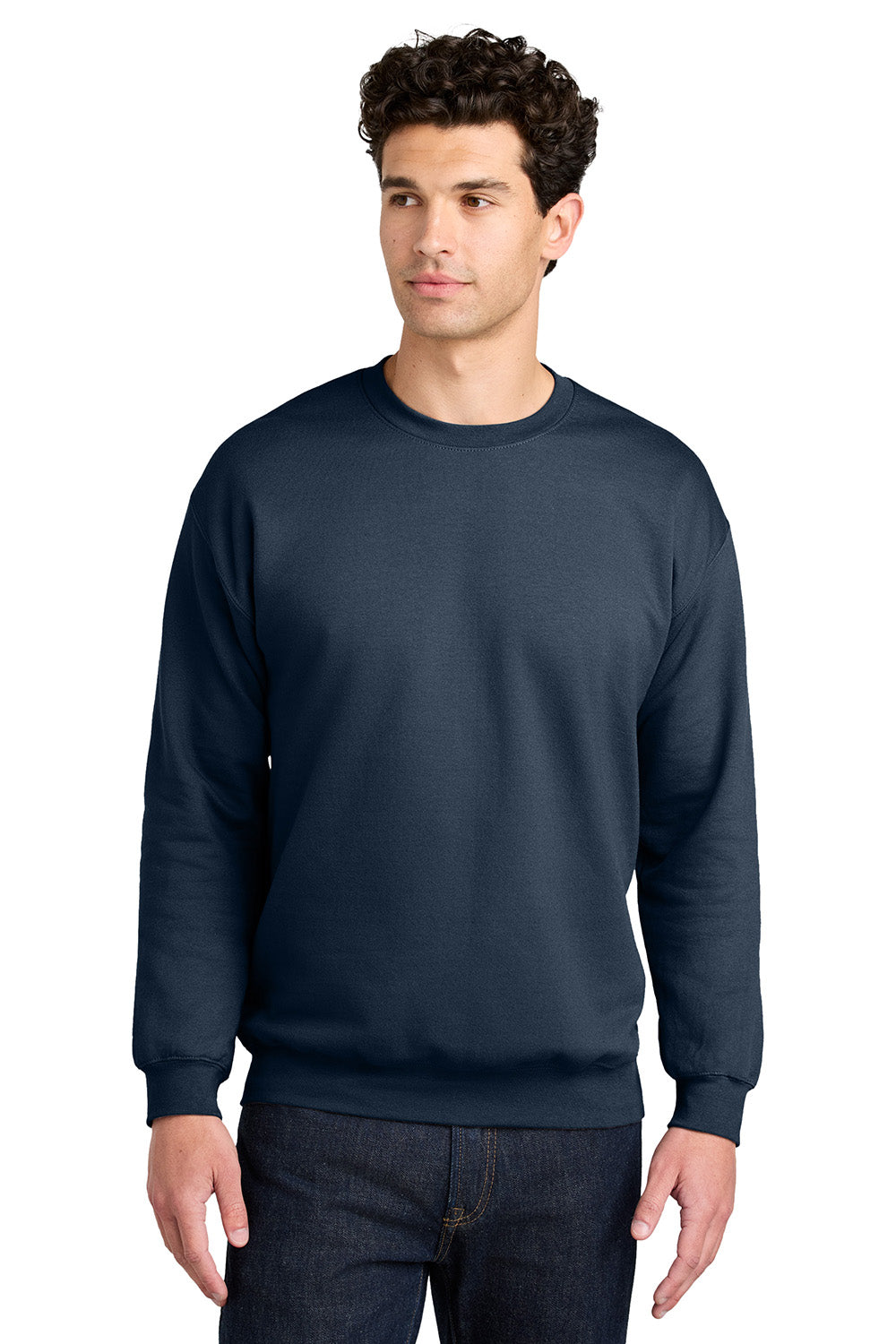 Gildan SF000 Mens Softstyle Crewneck Sweatshirt Navy Blue Model Front