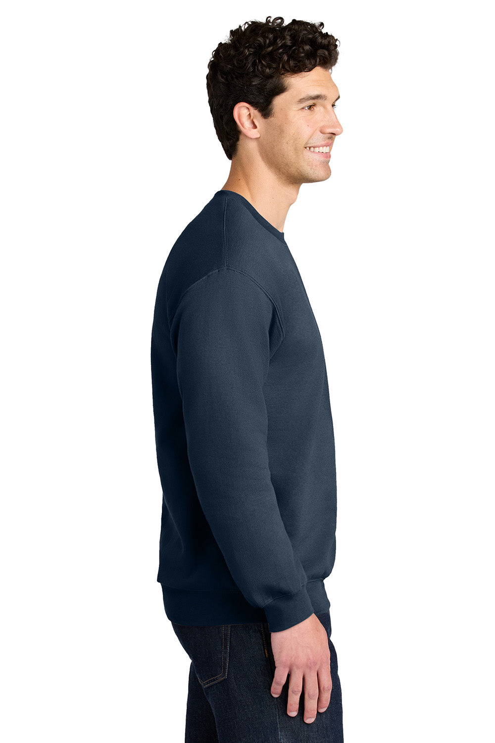 Gildan SF000 Mens Softstyle Crewneck Sweatshirt Navy Blue Model Side