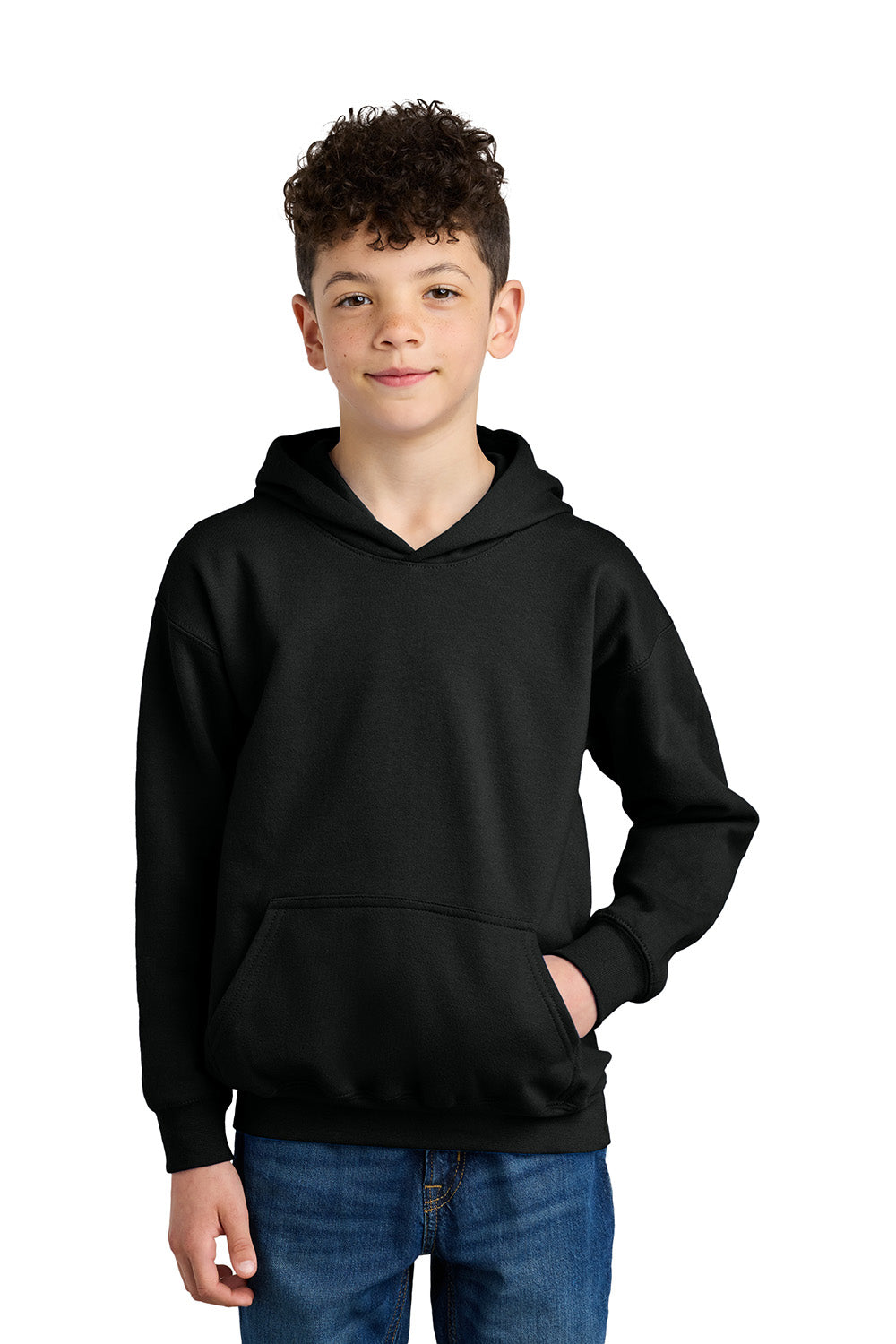 Gildan SF500B Youth Softstyle Hooded Sweatshirt Hoodie w/ Pouch Pocket Black Model Front