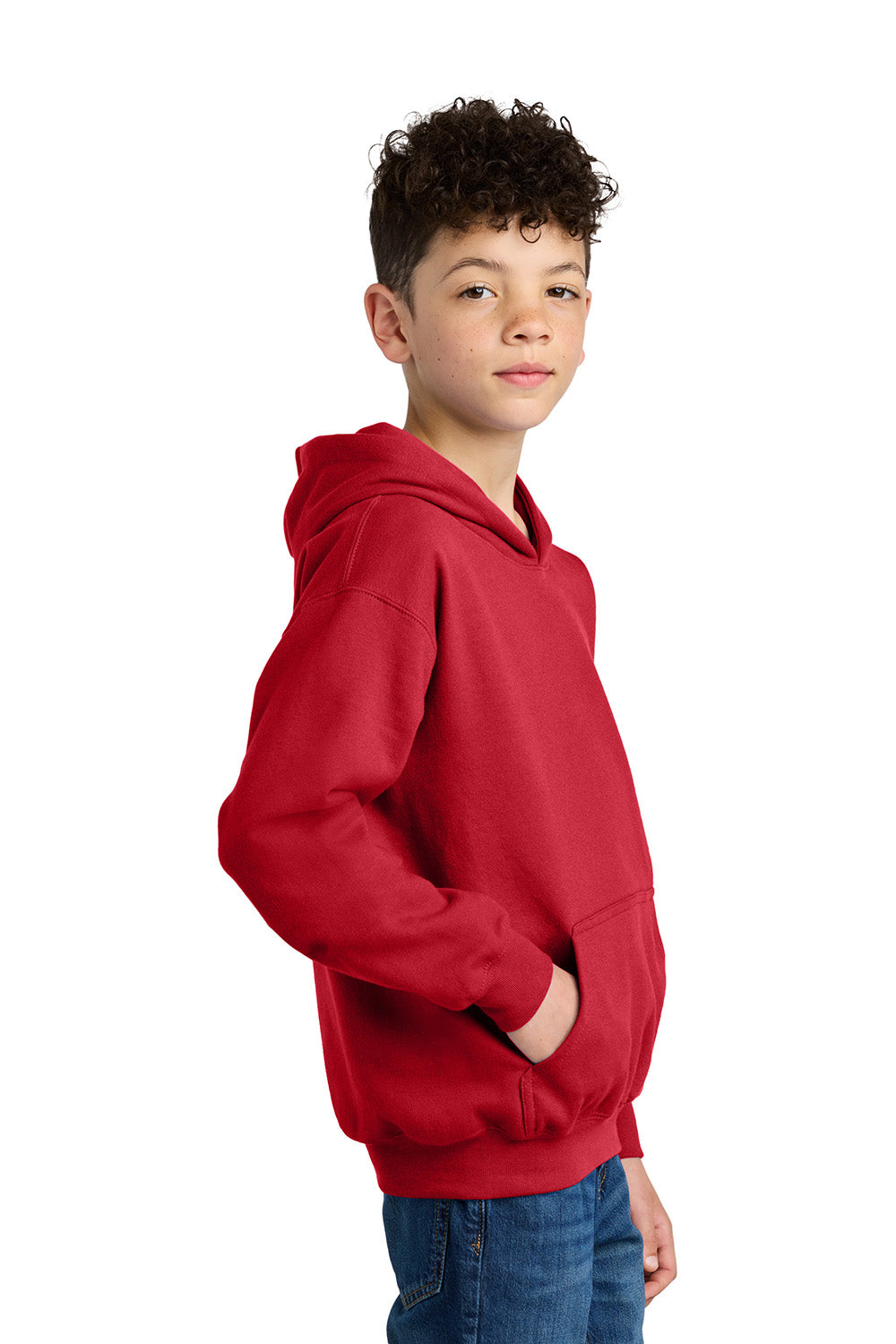 Gildan SF500B Youth Softstyle Hooded Sweatshirt Hoodie w/ Pouch Pocket Red Model Side