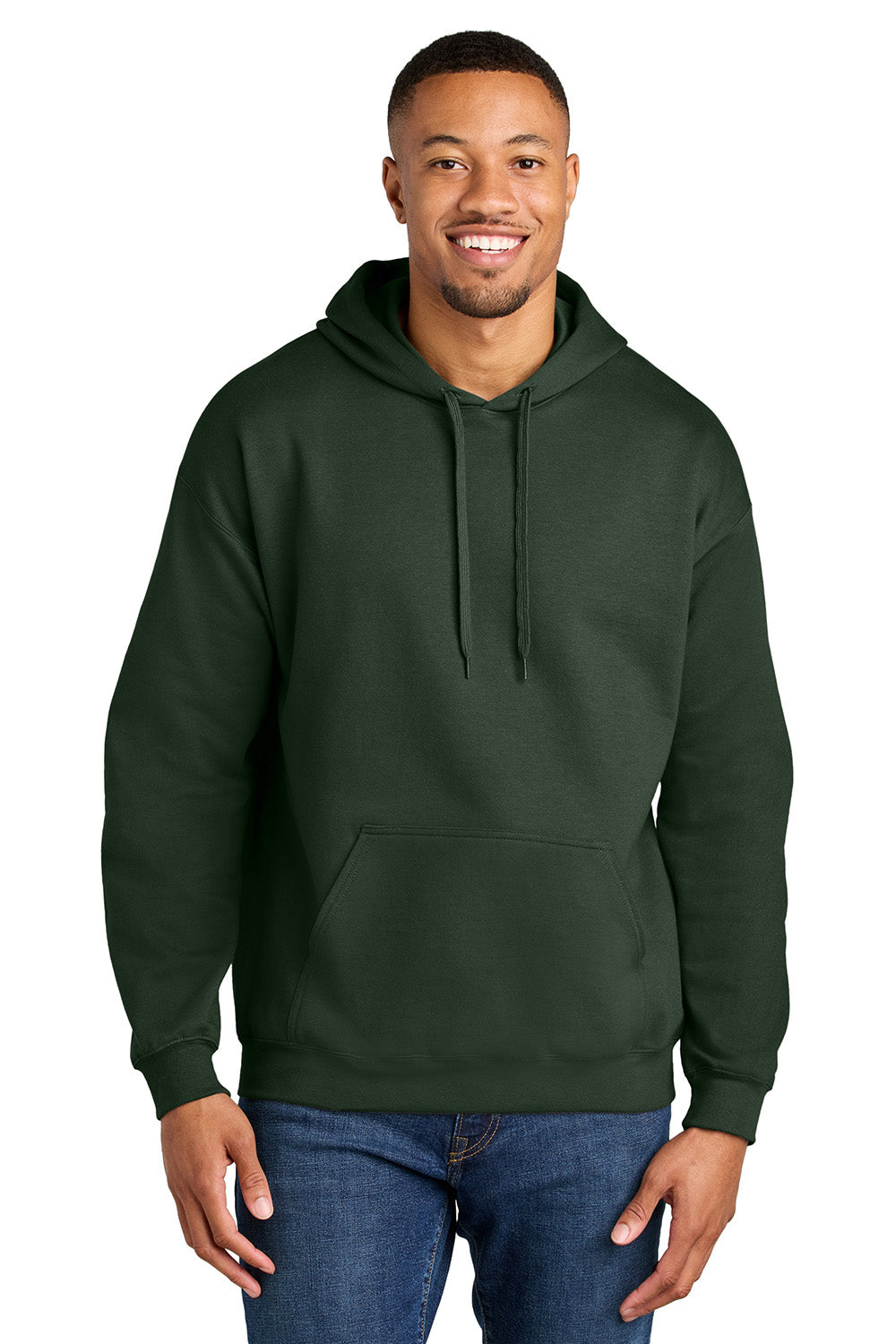 Gildan SF500 Mens Softstyle Hooded Sweatshirt Hoodie w/ Pouch Pocket Forest Green Model Front